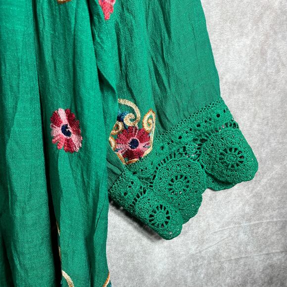 Kindred Top Womens 2X Green Floral Crochet Trim 3/4 Sleeve V-Neck Boho Casual - Picture 4 of 9